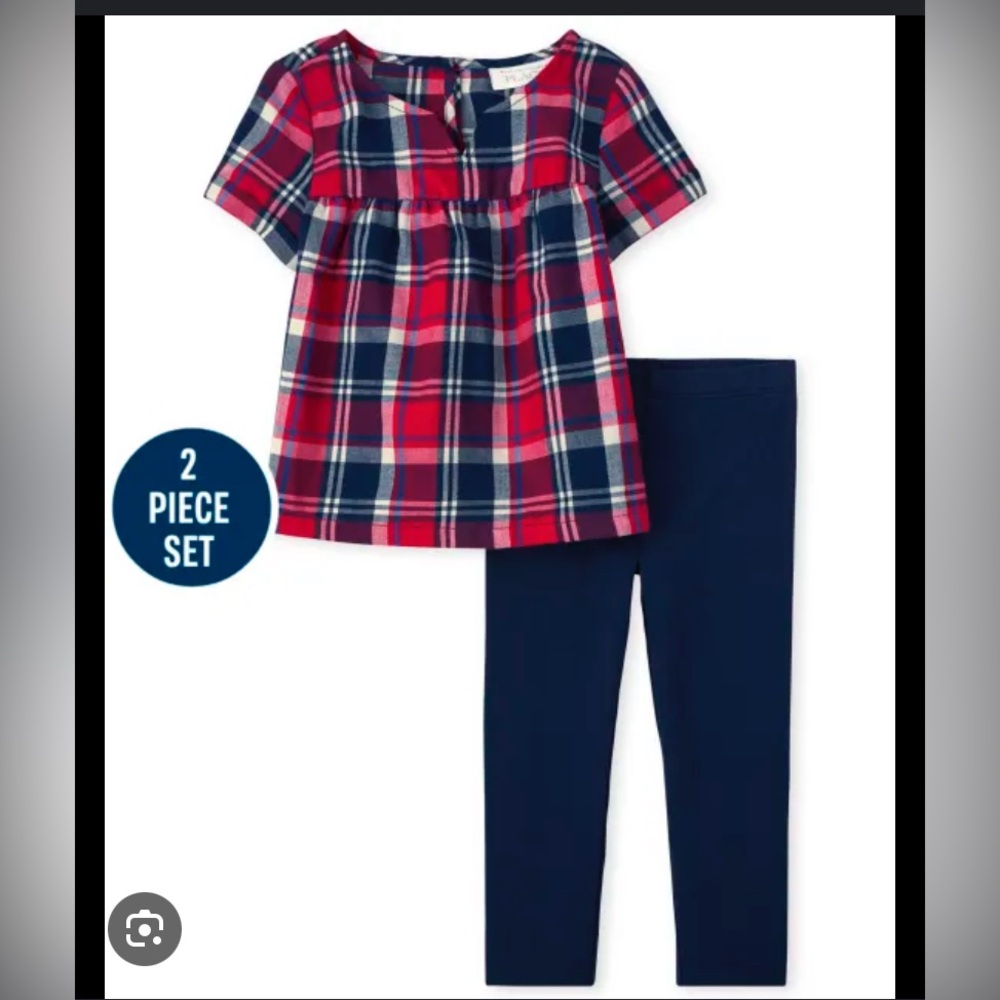 Matching Set for Sibling The Children's Place Red Navy Plaid Dress and Boy Shirt